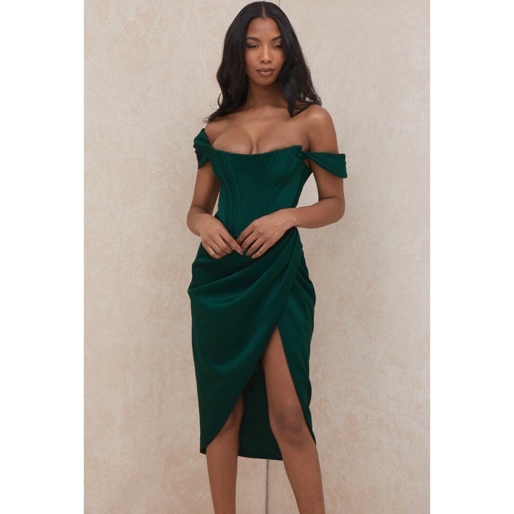 House of CB Loretta Off the Should Stain Corset Dress Green Size Med